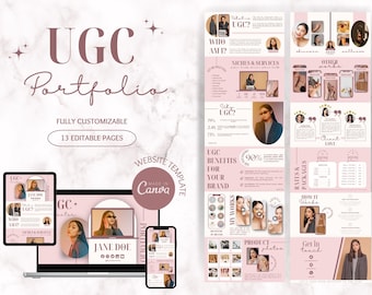 UGC Portfolio Template Canva, UGC Website Template, UGC Media Kit, Content Creator Kit, Minimalist pink ugc portfolio, Ugc Canva Template