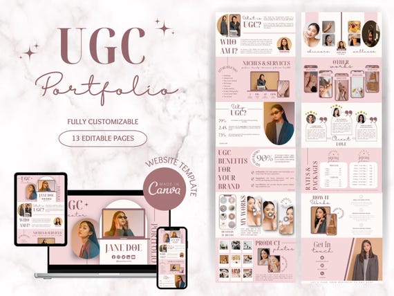 UGC Portfolio Template Canva, UGC Website Template, UGC Media Kit, Content Creator Kit, Minimalist pink ugc portfolio, Ugc Canva Template