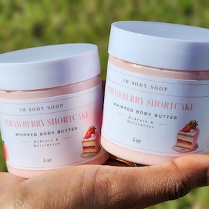 BODY BUTTER ORGANIC |Strawberry Shortcake| Whipped Shea Butter|  Moisturizer|  gift for Mom Friend| Body Lotion Cream| Vegan