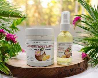 Coconut Pineapple Whipped Body Butter Set: Vegan Skincare Gift