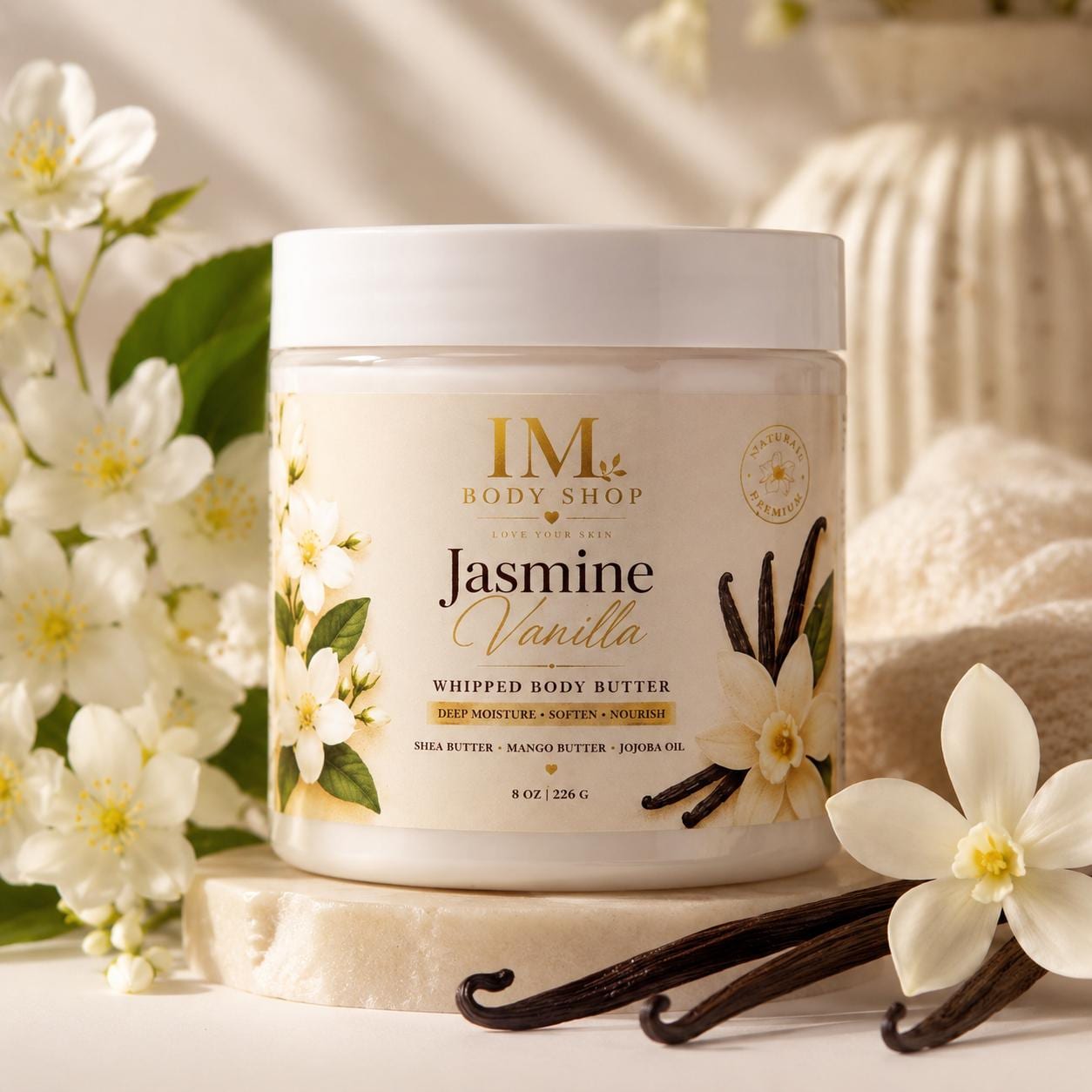 Jasmine Vanilla Whipped Body Butter Deep Moisturizing Body Cream Shea Butter Lotion Dry Skin Moisturizer Handmade Skincare Gift