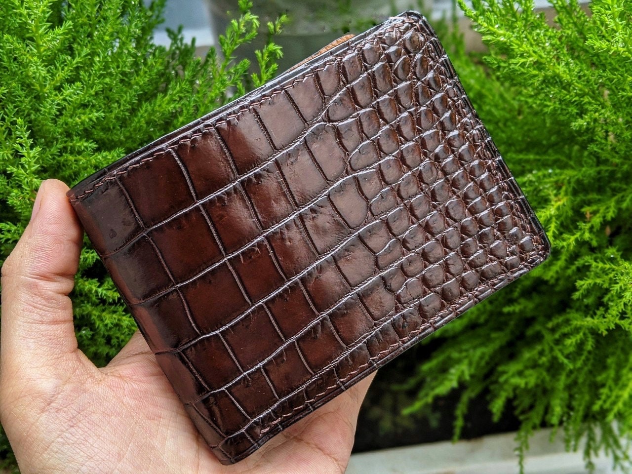 Crocodile Print Leather Wallet Full Grain Leather Wallet 