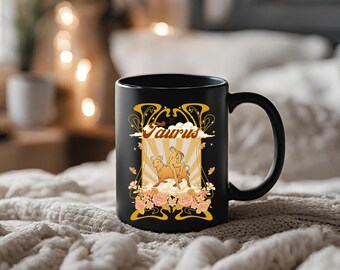 Taurus Zodiac mug 11oz Black Mug Zodiac mug vintage style mug astrology mug Taurus mug Taurus gift Zodiac sign mug retro zodiac mug