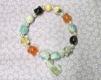 Cute Cat Animal Charm Bracelet Customizeable Name Colorful Pet Kitty Jewelry Accessories Fun Gift For Girls