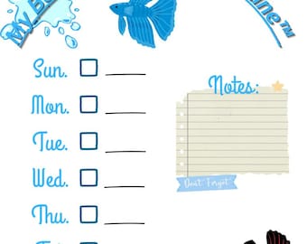 Paquete imprimible de registro de alimentación de peces Betta / Registro semanal de cuidado del acuario / Planificador de rutina para pecera / Descarga instantánea en PDF para imprimir