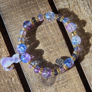 Cotton Candy Galaxy Cat Bracelet | Pastel Sparkly Beaded Stretch Jewelry | Cute Cat Lover Gift
