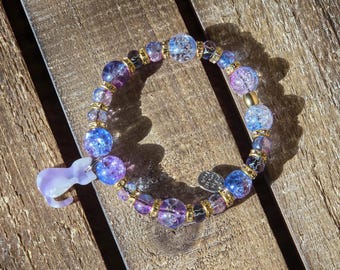 Cotton Candy Galaxy Cat Bracelet | Pastel Sparkly Beaded Stretch Jewelry | Cute Cat Lover Gift