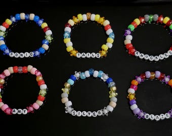Sonic The Hedgehog Series-Inspired Colorful Shiny Sparkly Star Kandi Made To Order Sega Comfort Character Singles Stretch Beaded Bracelet