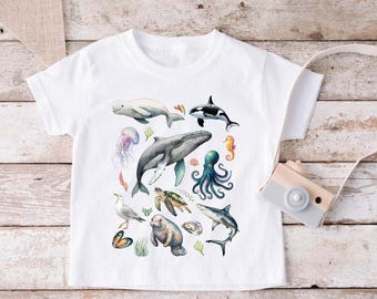 Under The Sea Toddler Shirt - Cute Ocean Creatures Children's Clothing - Boho Natural Kids & Youth Shirts, Summer tee, Vacation Tee.