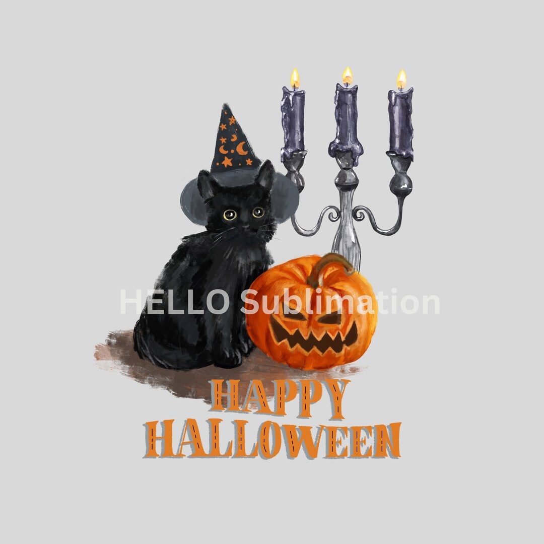 Happy Halloween PNG Clip Art, Antique Black Cat & Jack O Lantern ...