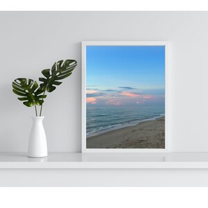 Beach Sunrise Print, Digital Download, Wall Poster, Beach Poster, Calm Ocean, Pink Clouds