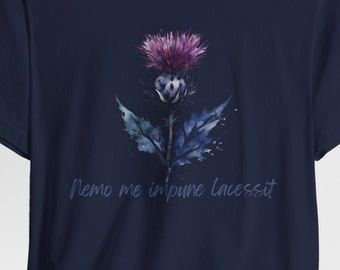 Scottish Thistle Unisex Tee, Scotland Motto T-shirt, Short Sleeve Jersey Shirt, Scottish Pride Top.