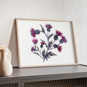 Scottish Thistle Poster with Wooden Frame, Thistle Wall art