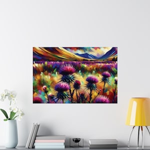 Scottish Thistle Field, Matte Horizontal Poster, Scottish Thistle Wall Art, Flower Poster
