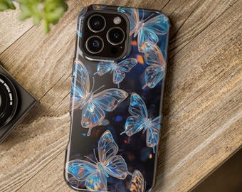 Iridescent Blue Butterflies iPhone Case | Magnetic Impact-Resistant Case