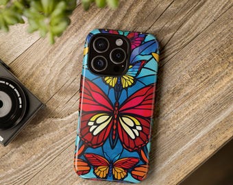 Funda para iPhone con mariposas de colores: arte floral vibrante, regalo para amantes de la naturaleza
