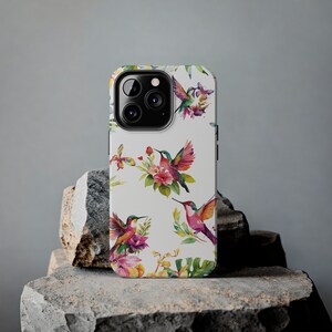 Funda para iPhone con estampado floral de colibrí: resistente a los impactos