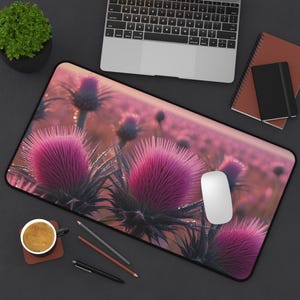Desk Mat, Scottish Thistle Design - Non-Slip Work Pad, Mouse Pad, Office Decor, Desk Accessories, Floral Desk Cover