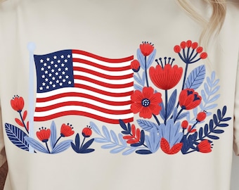 Boho American Flag PNG: Floral 4th of July Sublimation (Digital Download)