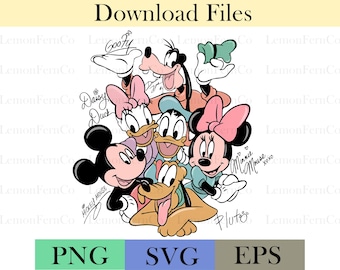 Retro Mouse & Friends Signatures PNG: Magic Kingdom Design (Digital Download)