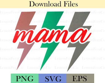 Lightning Checkered Mama PNG: Neon Motherhood Design (Digital Download, SVG, EPS, 4000x4000 px )