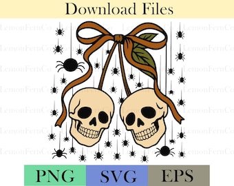 Skull Cherries PNG SVG: Gothic Halloween Design (Digital Download)