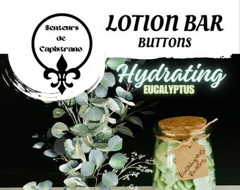 Fleur-De-Lis Solid Lotion Bar Buttons | Hydrating Eucalyptus | Beeswax, African Shea Butter, Olive Oil | Hand Made | Eco Friendly Glass Jar