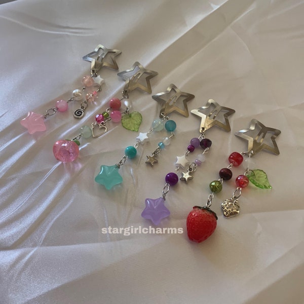 beaded star hair clip with charm, handmade barrette clips <3