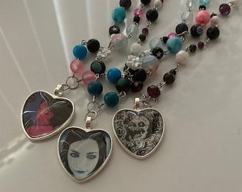 stainless steel album cover heart pendant beaded necklace / customizable
