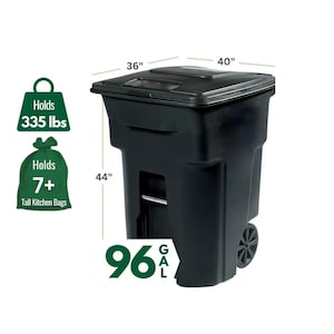 96 Gallon Black Plastic Wheeled Trash/Garbage Can With Lid for Restaurants, Hospitals, Offices, Back of House, Warehouses, Home