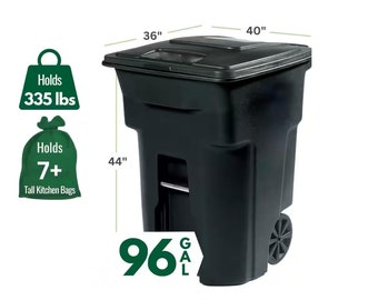 96 Gallon Black Plastic Wheeled Trash/garbage Can With Lid for
