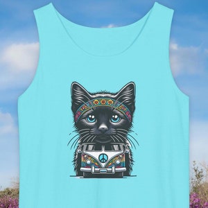 Cute Kitten Hippie Tank Top, Gift for Crazy Cat Lady, Kitten Lover Gifts, Rainbow Peace top, Cute Animal shirt, Retro Van tank, 70s Clothing