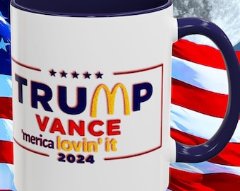 Mc Donald TRUMP Vance 2024 &#39;Merica lovin it Patriotic Mug, US Elections 2024 Maga Tea Cup, Republican Mug, Funny Trump Gift, Joke Mug Trump