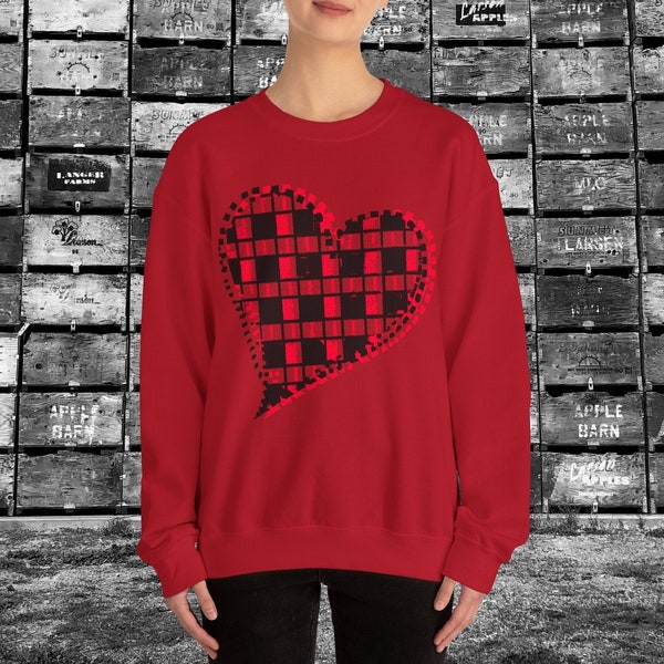 Y2K HEART CHECKERED SWEATSHIRT, Retro 80's 90's Punk Rocker Style, Gifts for Her, Checkered Heart Graphic Sweater, Alternative Fashion Shirt