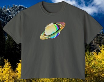 Neon Psychedelic Saturn Women's Boxy Tee/ Comfort Colors SATURN Shirt/ Pastel Aesthetic Planet Top/ Giftfor Capricorn/ Saturn Astrology Wear