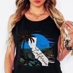 California Freedom Ocean Sunset Nature Comfort Color Tank top, Summer Beach Vibe Vacation Tank, Summer Graphic Tanktop, Classic Travel Shirt