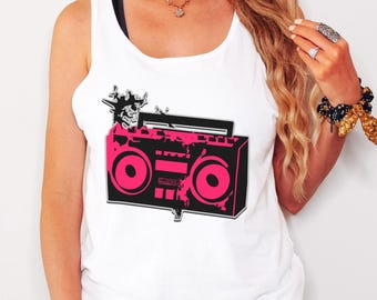Y2K Boombox Tank Top, Retro Rave 90s Techno Aesthetic