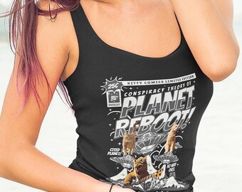 UFO Ginger Cats Comic Tank Top, Katzen spielen Gitarre UFOs Shirt, Katzen Fotos Aliens Verschwörung Comic, Katzen UFOs Liebhaber Geschenk, Alien Kitty UFO Top