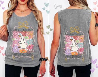 Dilly Goose bloemen comfortabele kleur tanktop, cottagecore voor- en achterkant boho bloem rommelige coquette, vakantiegans shirt, cadeau voor ganzenliefhebber
