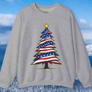 AMERICA Flag CHRISTMAS Tree Cute Sweatshirt - Red White & Blue X-mas Tree Clothing - Redneck Holiday Party Christmas Ugly Sweater - USA Gift