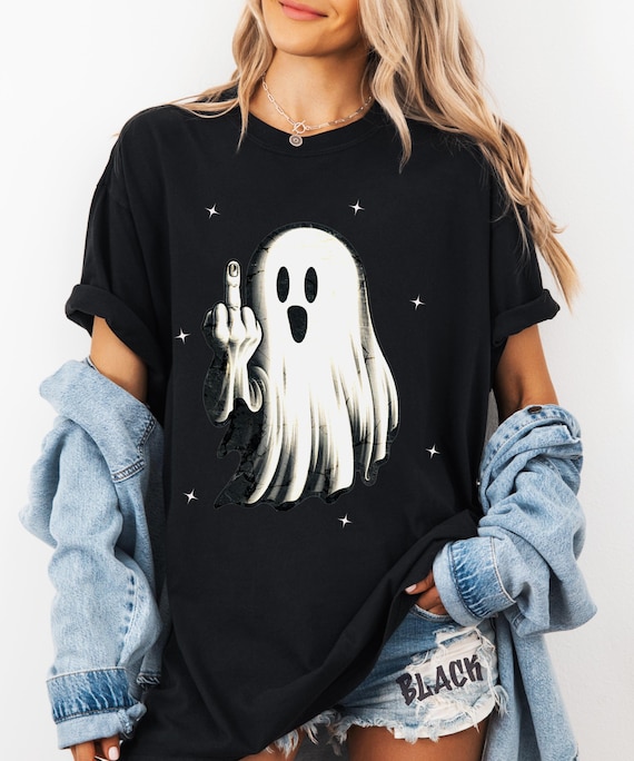 Unhinged Ghost Flipping off T-shirt, Comfort Colors Y2K Stars, Gag