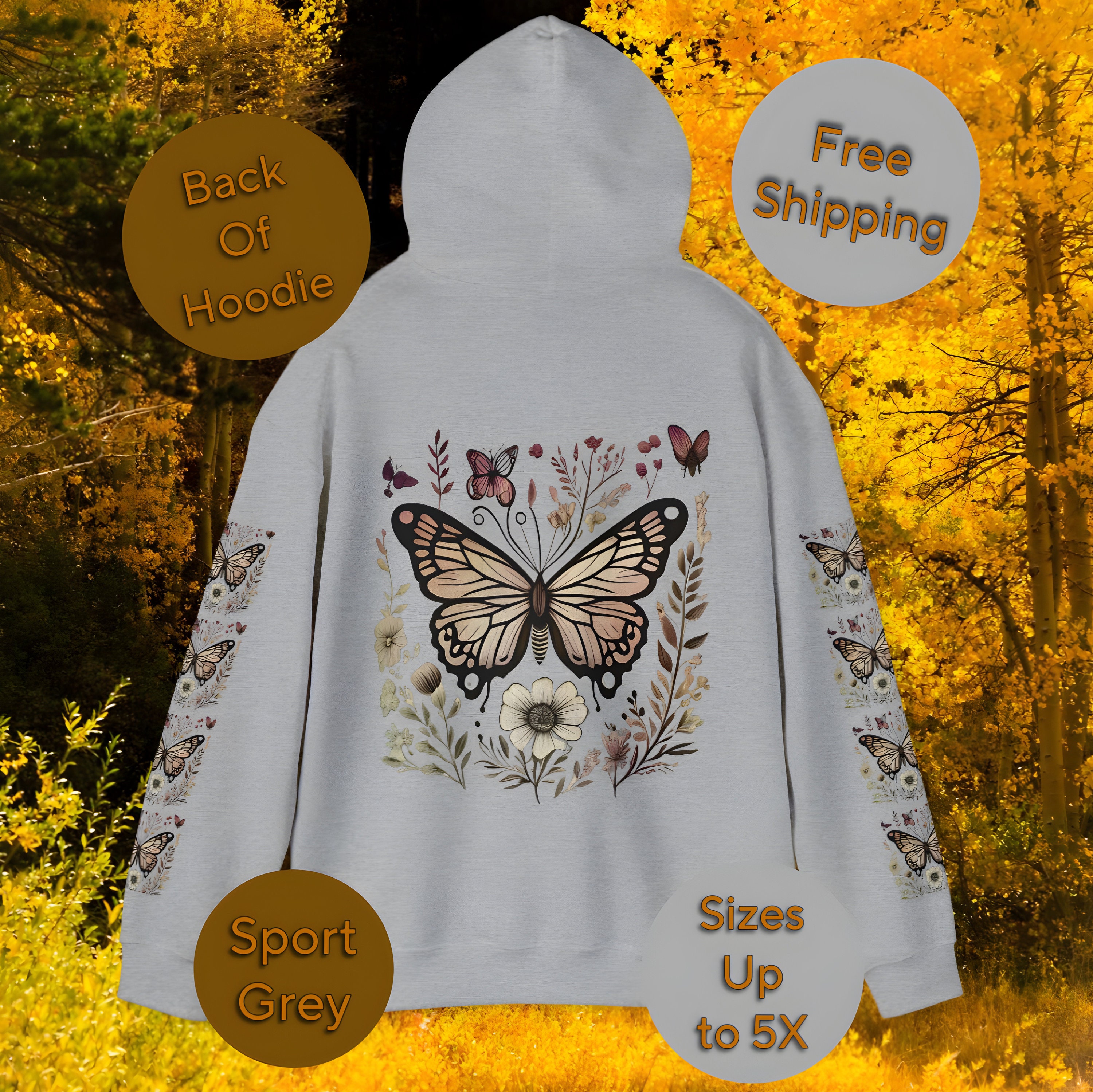 Boho WILDFLOWER BUTTERFLY Cottagecore Vintage HOODIE, Aesthetic Wild ...