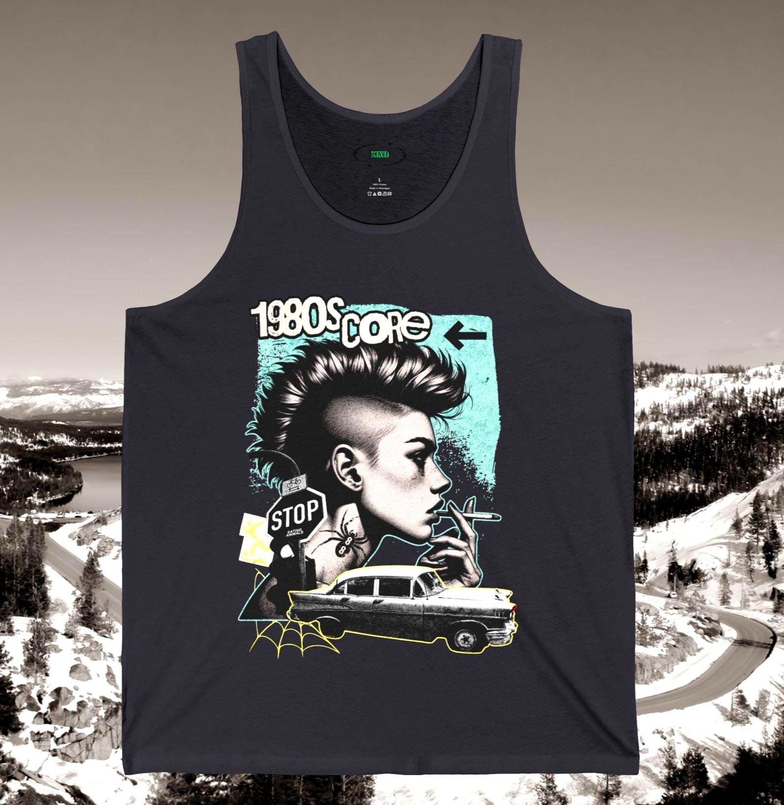 1980s CORE PUNK Unisex Tank Top Funky Vintage Car Punk Rock Girl