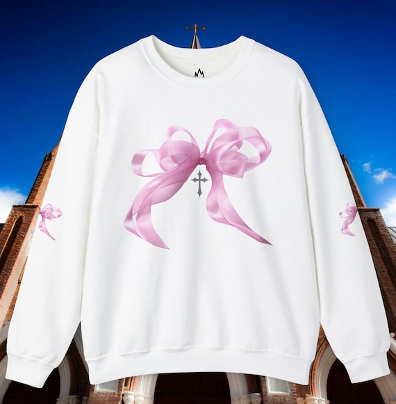 Big Pink BOW W/cross Coquette Ribbon Sweatshirt, Pink Bows on