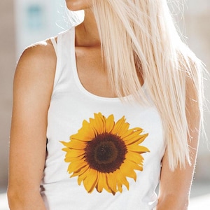 Sunflower Tank Top, Gift for Her, Women&#39;s Summer Tops and Clothing, Sunflower Lover, Floral Shirt, Summer Tank, Gift for Friend, Yoga Tank