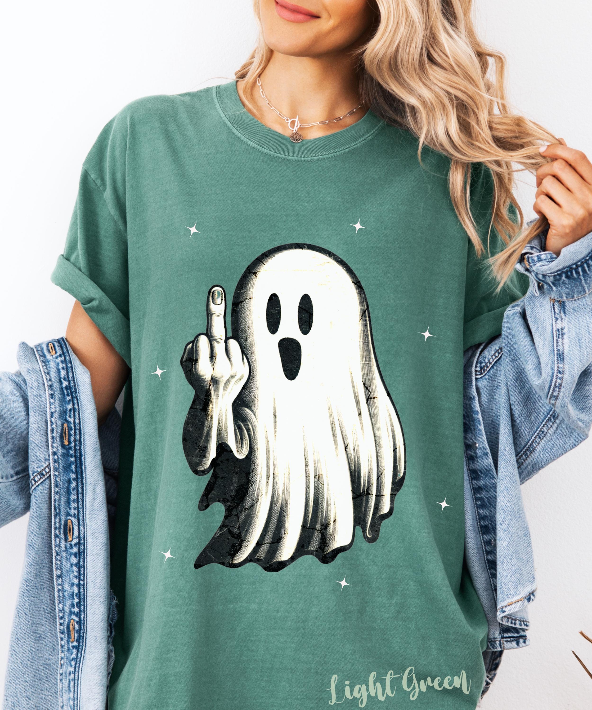Unhinged Ghost Flipping off T-shirt, Comfort Colors Y2K Stars, Gag