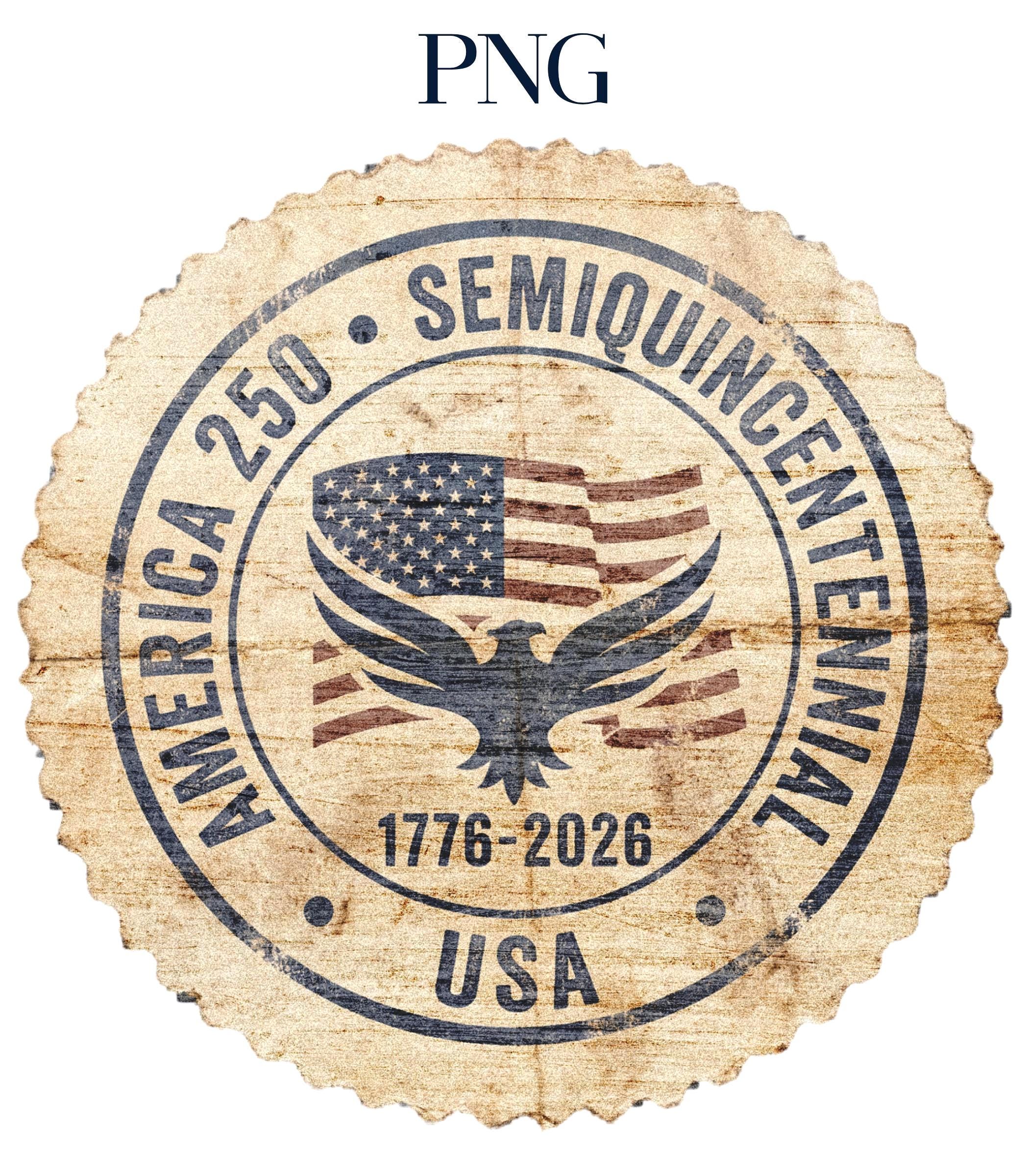 250 America Semiquincentennial Vintage Stamp PNG Bundle - USA Flag
