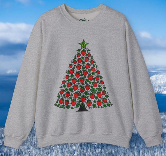 CHRISTMAS STRAWBERRY Tree Cozy Winter Holiday Sweatshirt Cottage