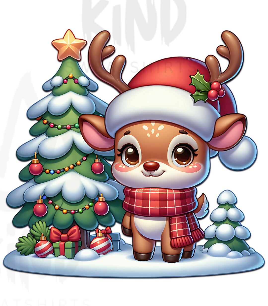 Kawaii Cute Baby Reindeer PNG Instant Download - Holiday Santa Deer PNG ...