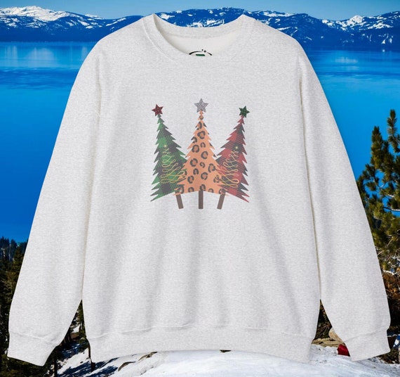 Vintage Merry Christmas Leopard Plaid Tree Sweatshirt - Women's Cute Holiday Pullover - View #7